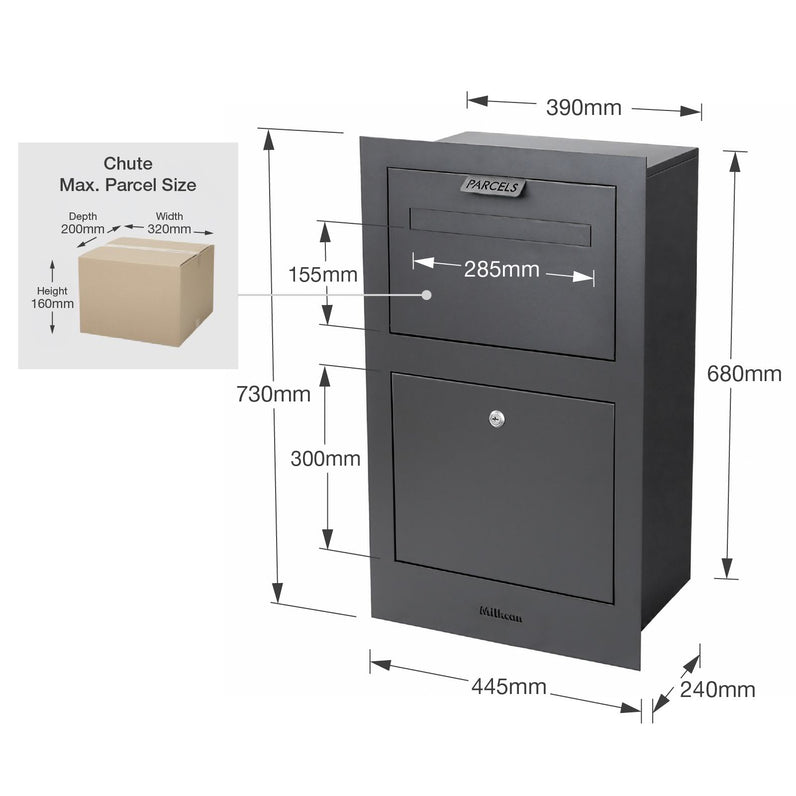 Zurich Front Open Parcel Fence/Brick Letterbox - Charcoal