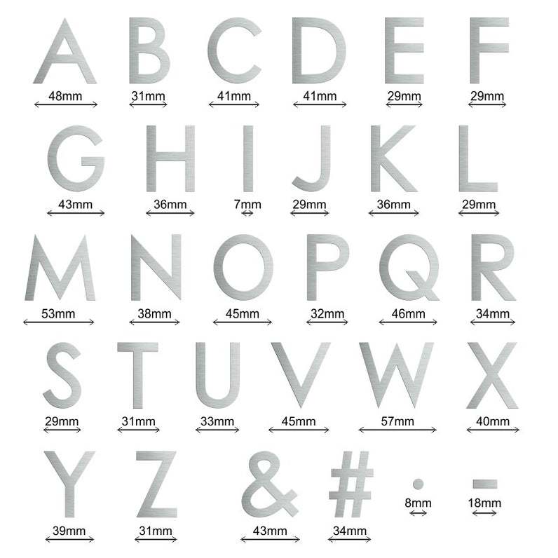 Stick on Medium Letters 50mm - Stainless Steel