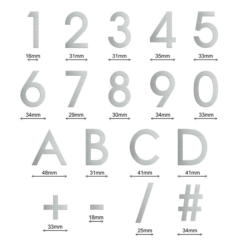 Stick on Medium House Numbers 50mm - Stainless Steel