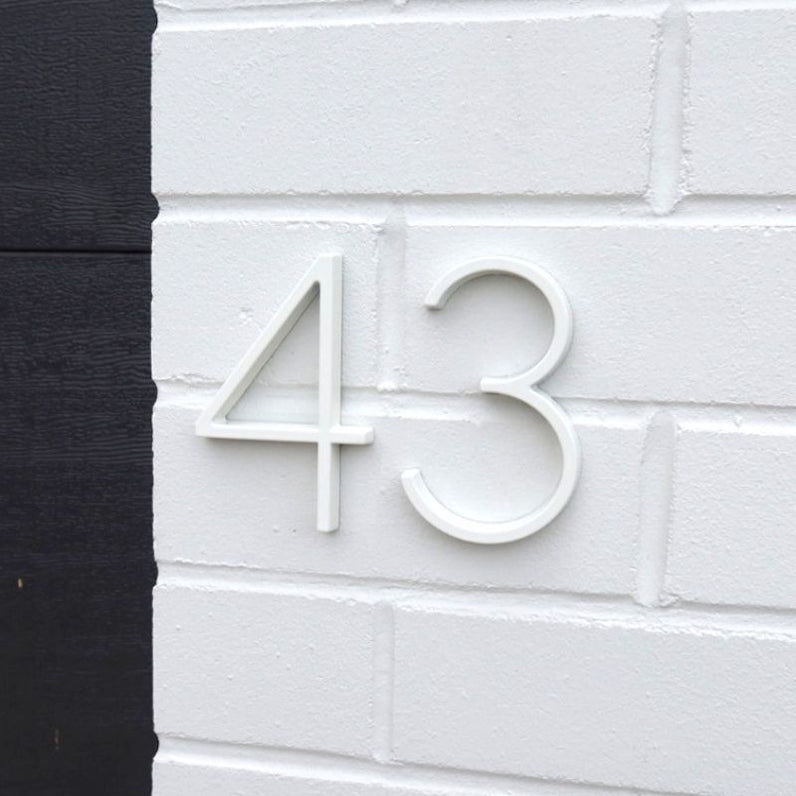 Stud Mount House Numbers 125mm - White