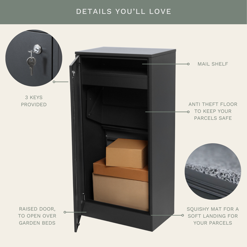 Hamilton Wide Parcel Pillar Letterbox - Charcoal/Merbau
