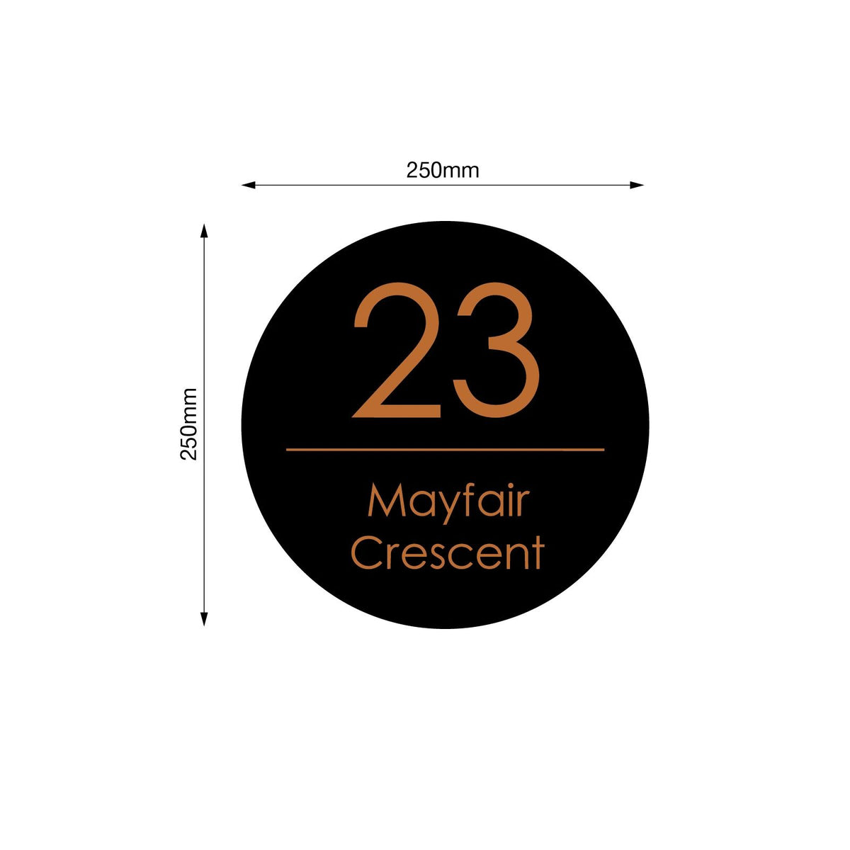 Black Custom House Sign Round - Copper Decal