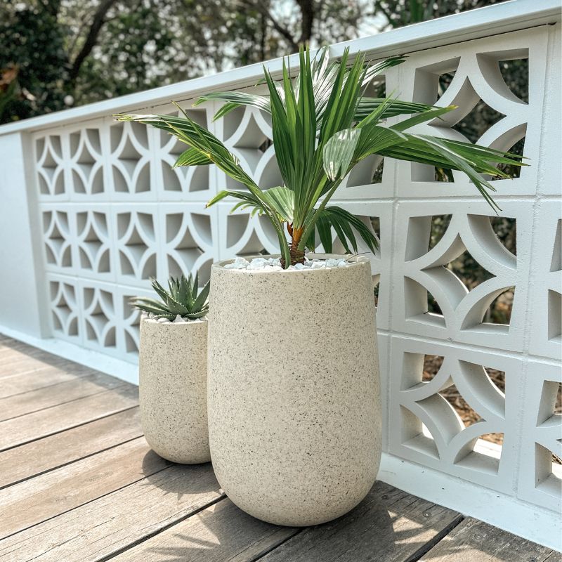 Malibu Tall Plant Pot - White Terrazzo