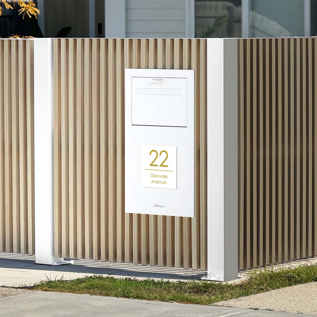 White Custom House Sign Square - Gold Decal