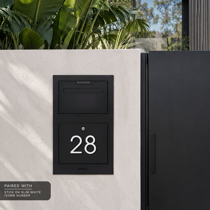 Zurich Front Open Parcel Fence/Brick Letterbox - Black