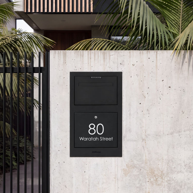 Zurich Front Open Parcel Fence/Brick Letterbox - Black
