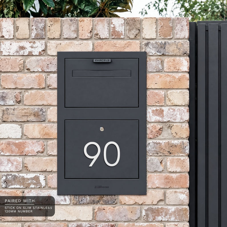 Zurich Front Open Parcel Fence/Brick Letterbox - Charcoal