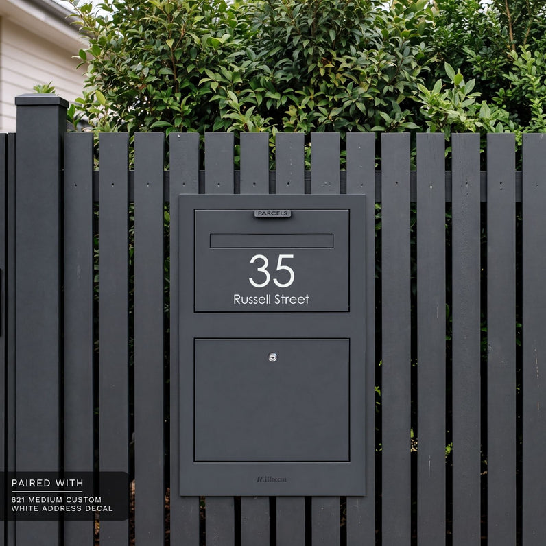 Zurich Front Open Parcel Fence/Brick Letterbox - Charcoal