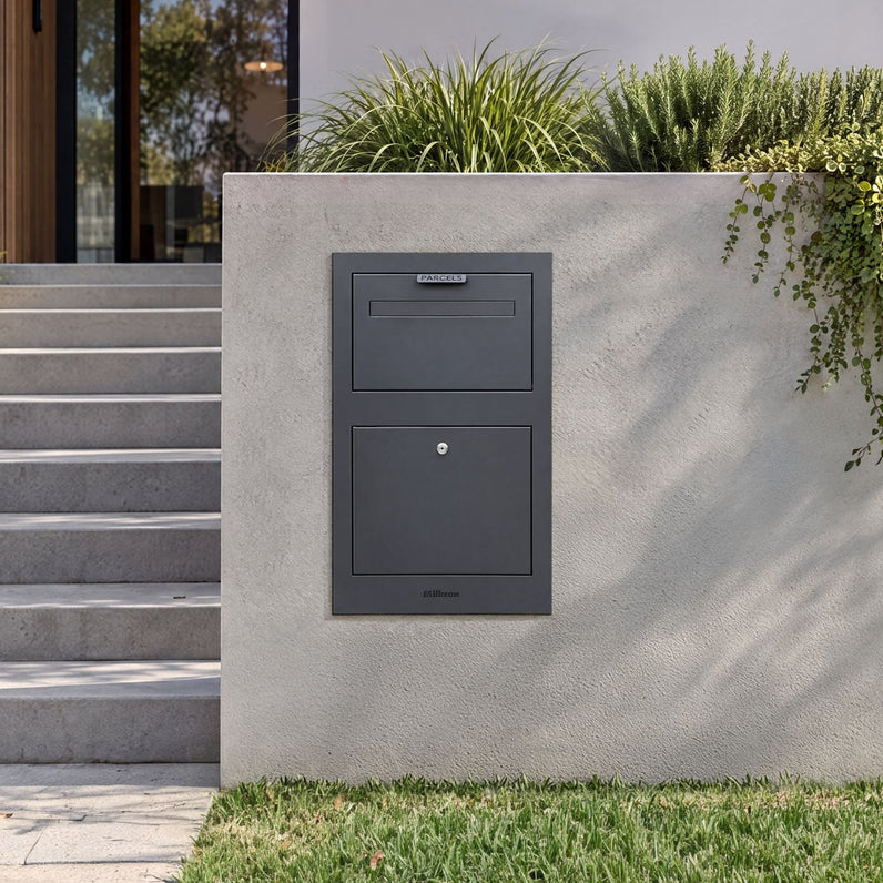 Zurich Front Open Parcel Fence/Brick Letterbox - Charcoal