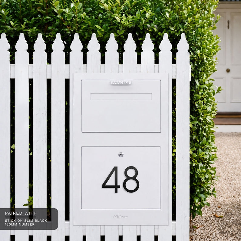 Zurich Front Open Parcel Fence/Brick Letterbox - White