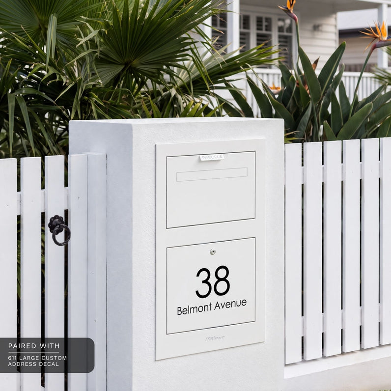 Zurich Front Open Parcel Fence/Brick Letterbox - White