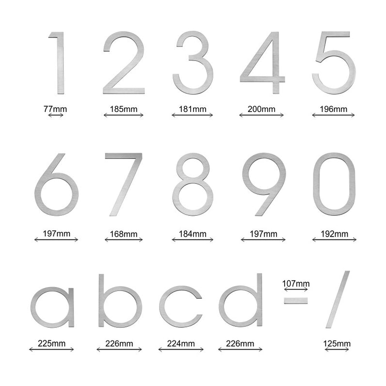 Stick on Slim House Numbers 300mm - Stainless Steel