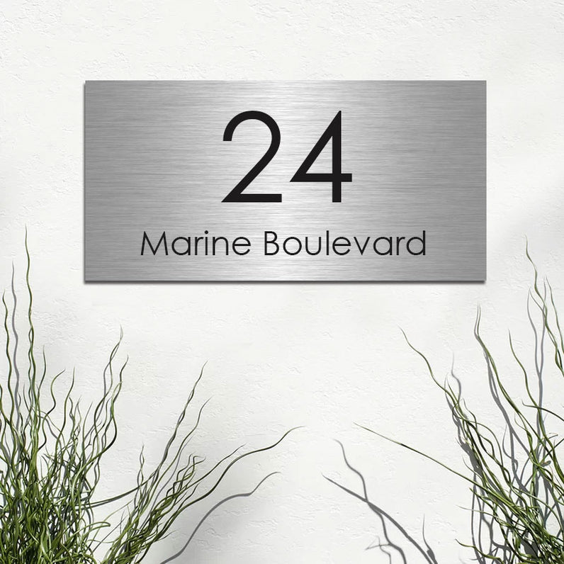 Stainless Steel Custom House Sign Large - Black Decal