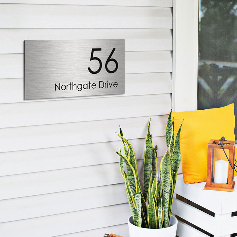 Stainless Steel Custom House Sign Large - Black Laser Etched