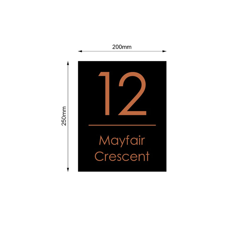 Black Custom House Sign Narrow - Copper Decal