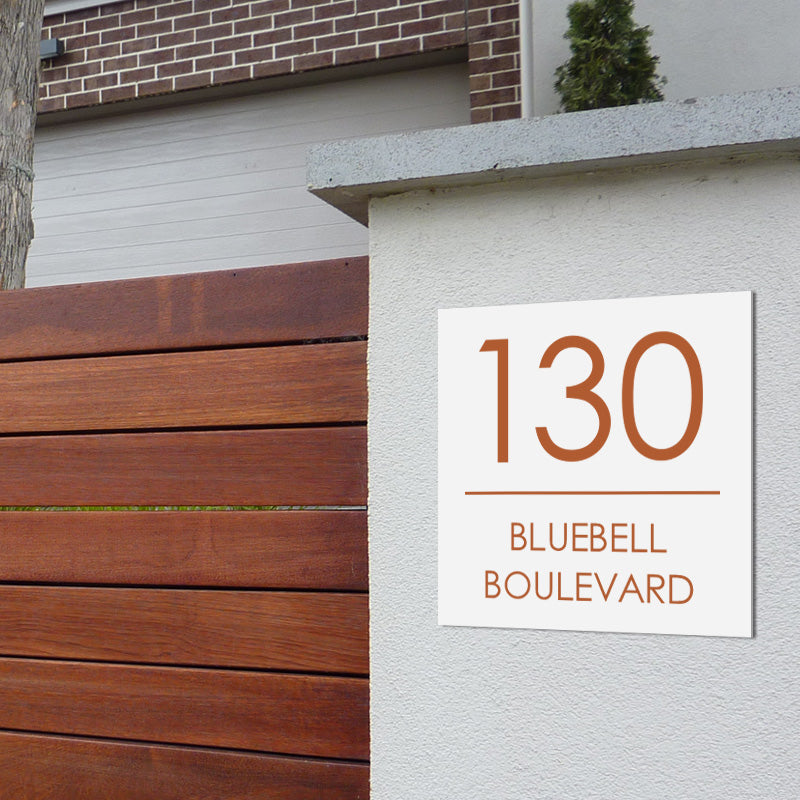 White Custom House Sign Square - Copper Decal
