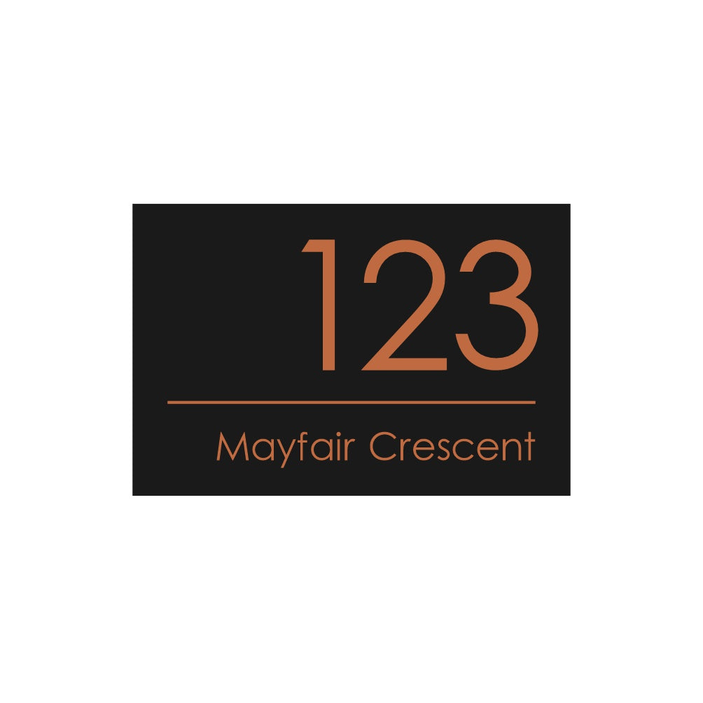 Black Custom House Sign Wide - Copper Decal