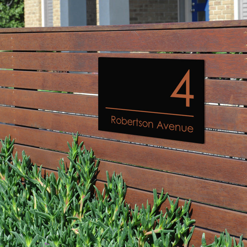 Black Custom House Sign Wide - Copper Decal