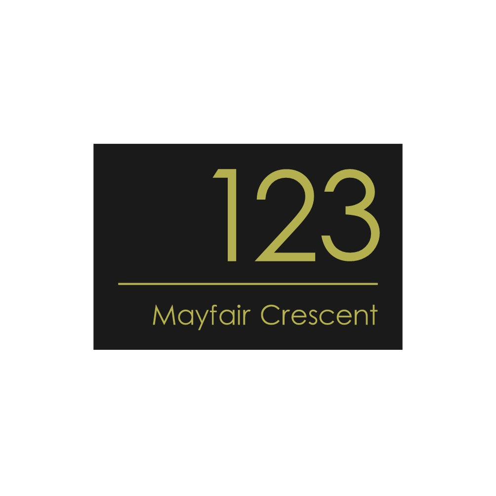 Black Custom House Sign Wide - Gold Decal