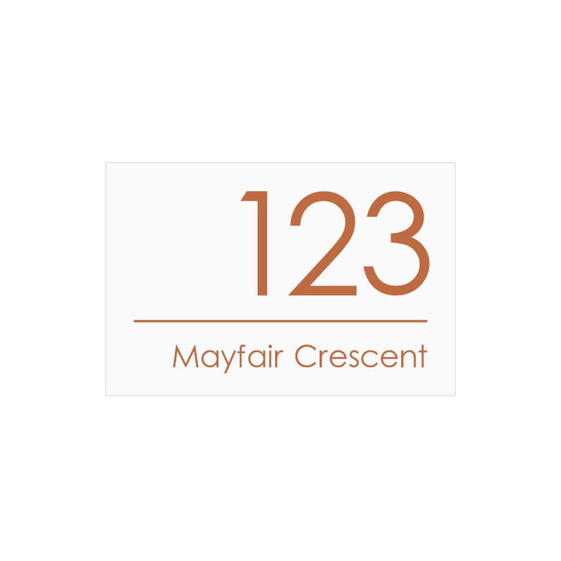 White Custom House Sign Wide - Copper Decal