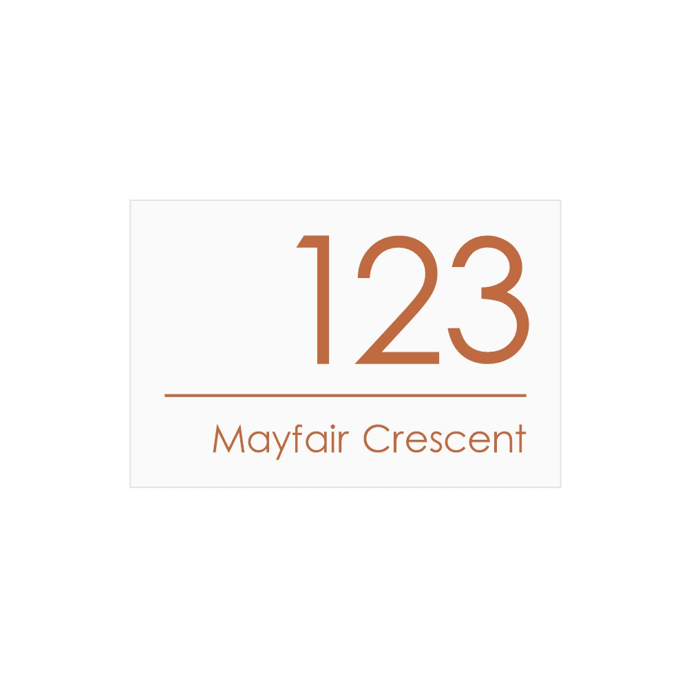 White Custom House Sign Wide - Copper Decal