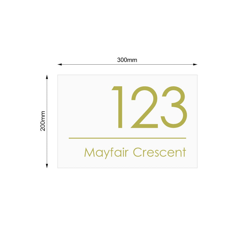 White Custom House Sign Wide - Gold Decal