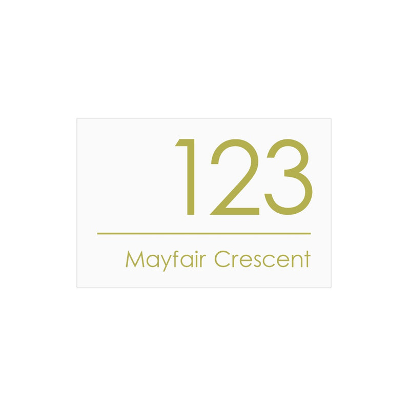 White Custom House Sign Wide - Gold Decal