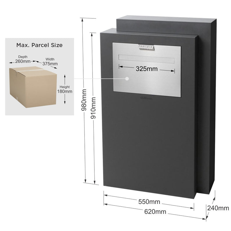 Monte Carlo Parcel Pillar Letterbox - Stainless Steel