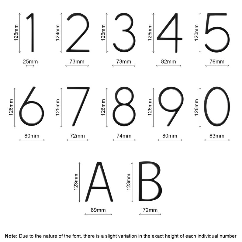 Stud Mount House Numbers 125mm - Black