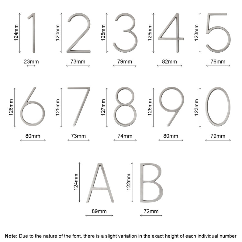 Stud Mount House Numbers 125mm - Silver