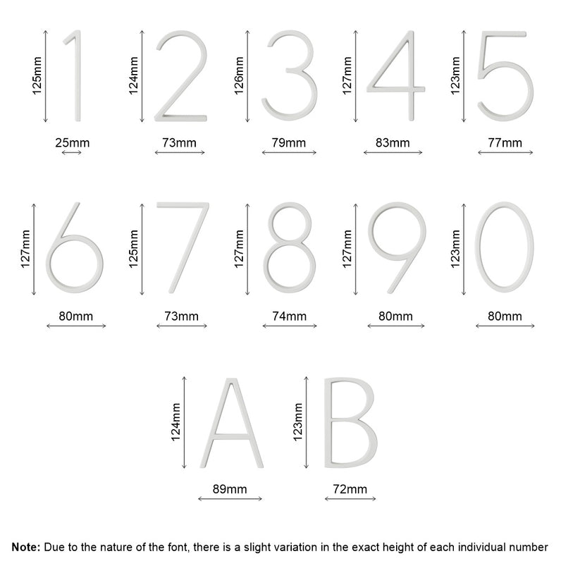 Stud Mount House Numbers 125mm - White