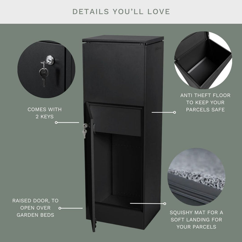 Noosa Parcel Pillar Letterbox - Black