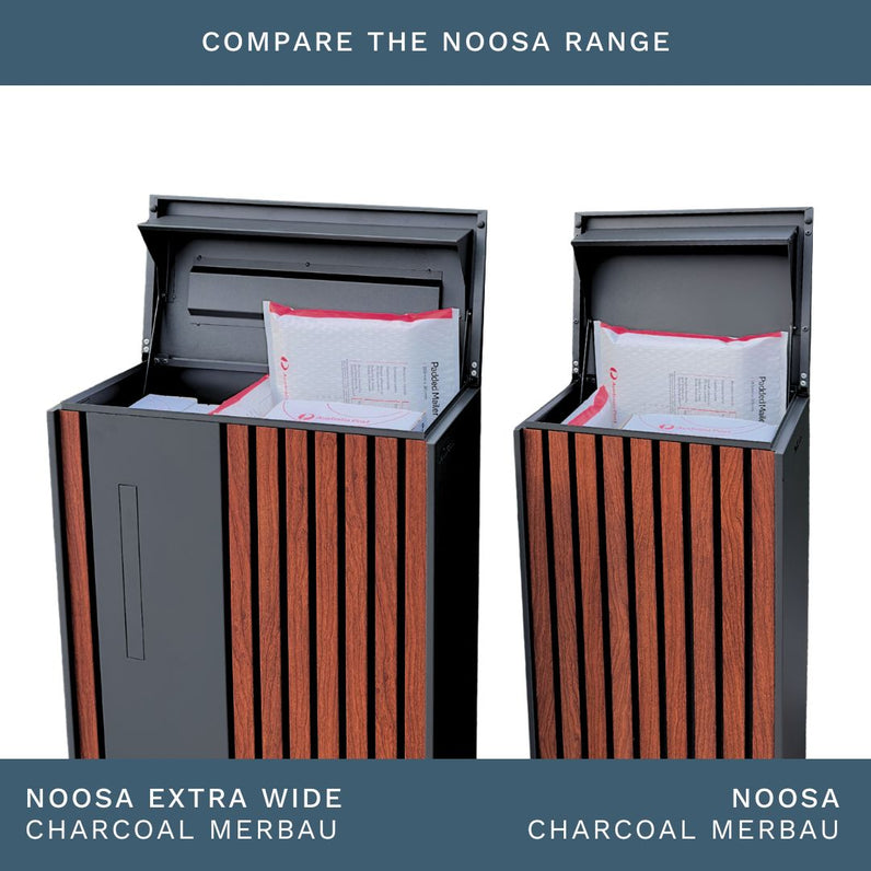 Noosa Extra Wide Parcel Pillar Letterbox - Black/Charcoal