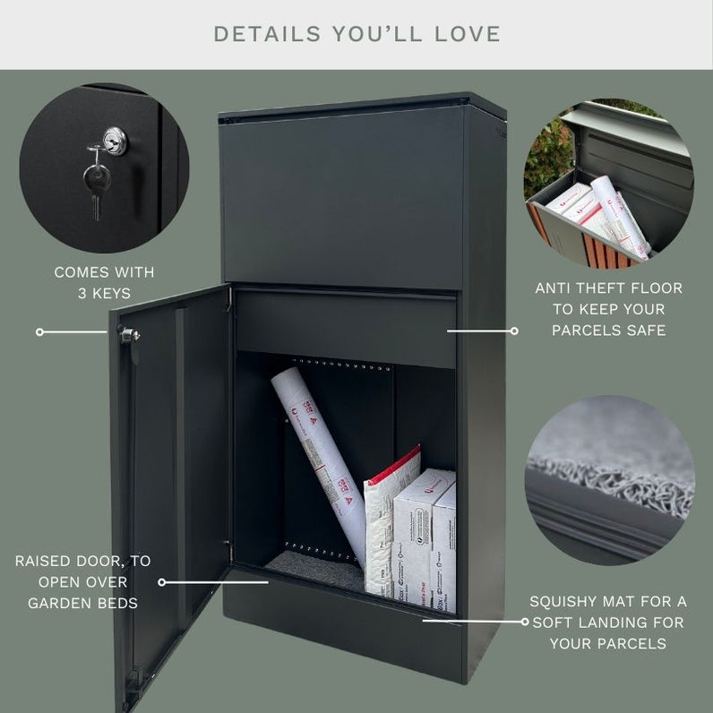 Noosa Extra Wide Parcel Pillar Letterbox - Black