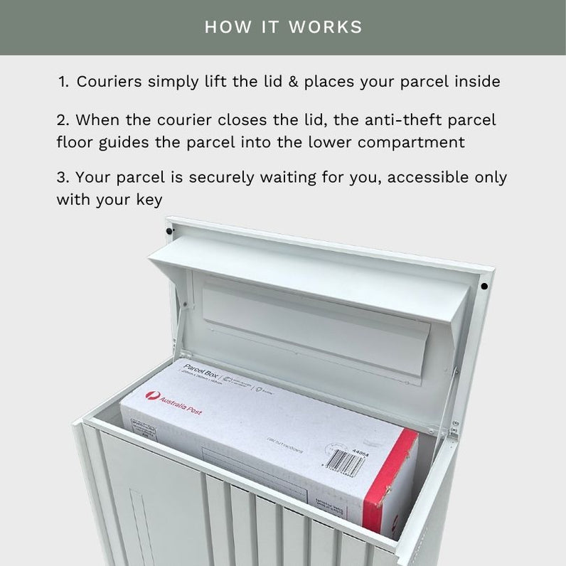 Noosa Extra Wide Parcel Pillar Letterbox - White