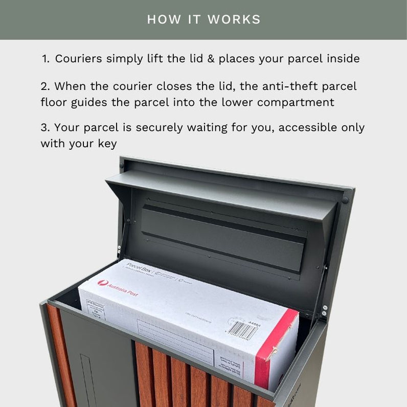 Noosa Extra Wide Parcel Pillar Letterbox - Black