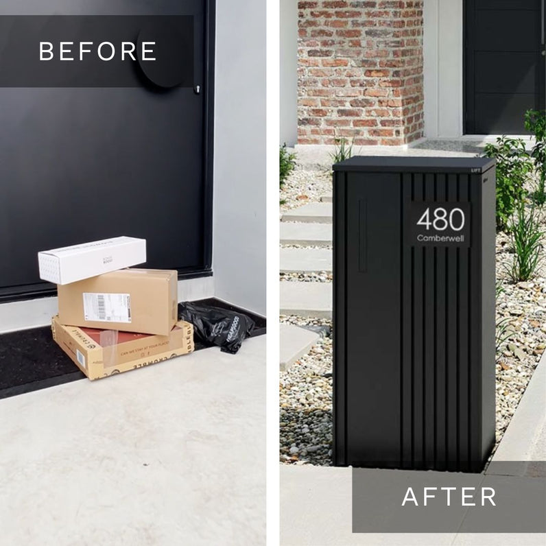 Noosa Extra Wide Parcel Pillar Letterbox - Black