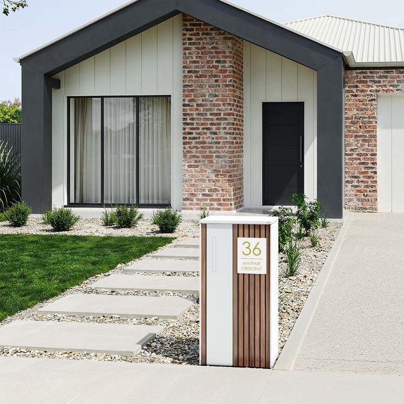 White Custom House Sign Narrow - Gold Decal