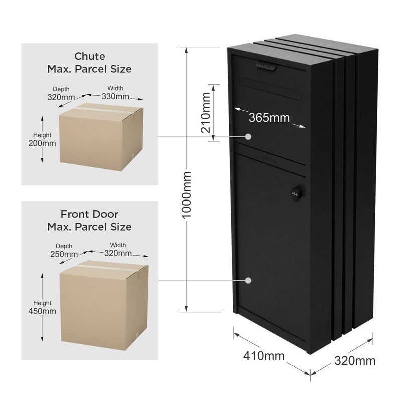 Bondi Parcel Pillar Letterbox - Black