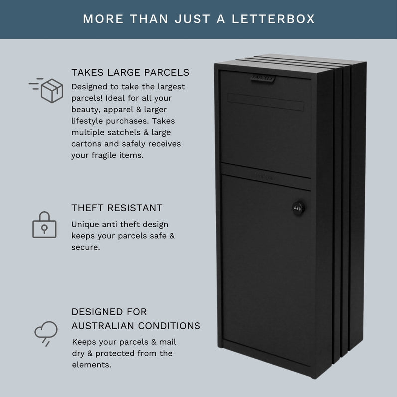 Bondi Parcel Pillar Letterbox - Black