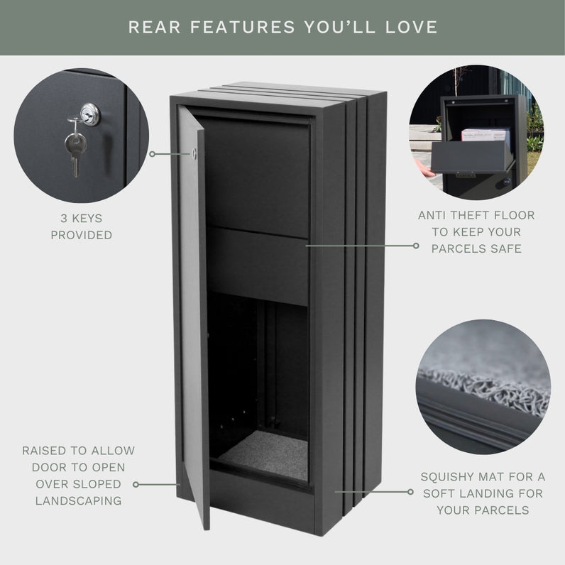 Bondi Parcel Pillar Letterbox - Black