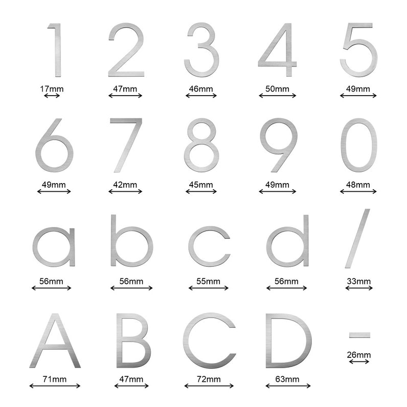 Stick on Slim House Numbers 75mm - Stainless Steel