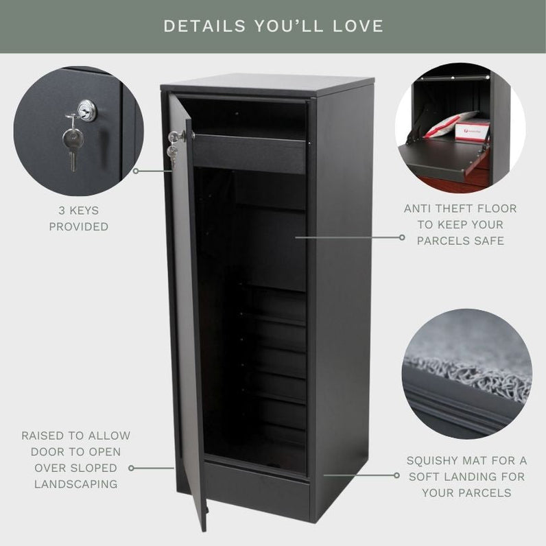 Hamilton Parcel Pillar Letterbox - Charcoal/Bark