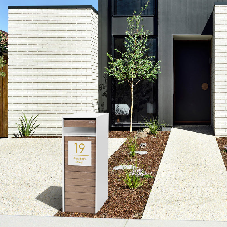 White Custom House Sign Square - Gold Decal