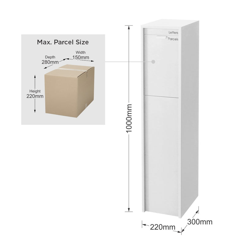 Austin Parcel Pillar Letterbox - White