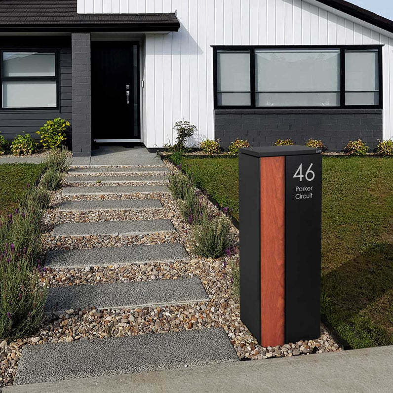 Ascot Parcel Pillar Letterbox - Black/Bark