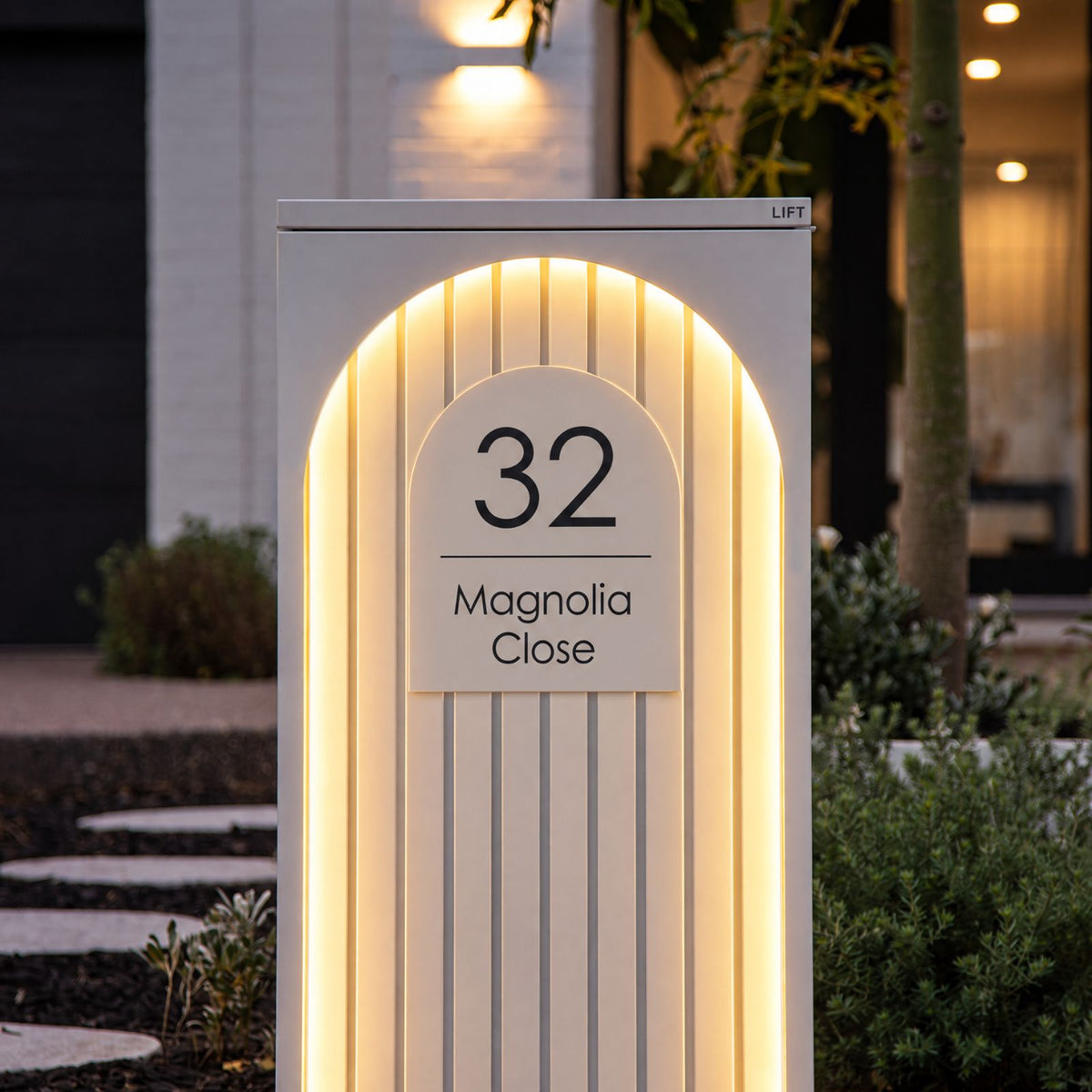 White Custom House Sign Arch - Black Decal
