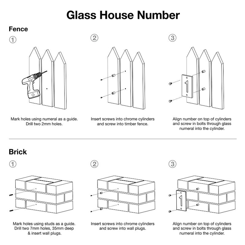 Stud Mount Glass House Numbers 140mm