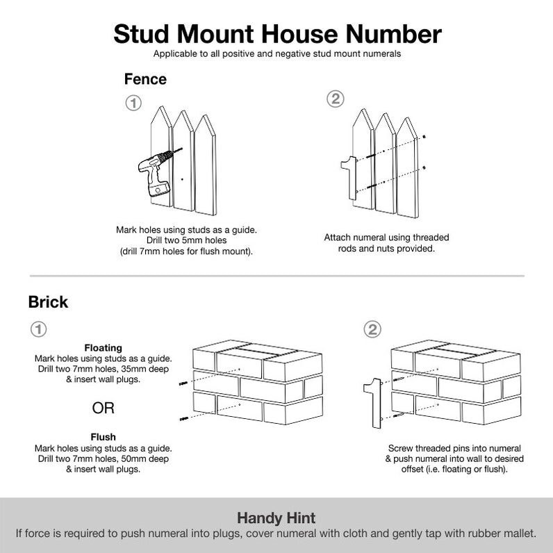 Stud Mount Bold House Numbers 150mm