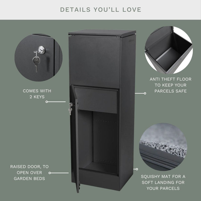 Noosa Parcel Pillar Letterbox - Charcoal